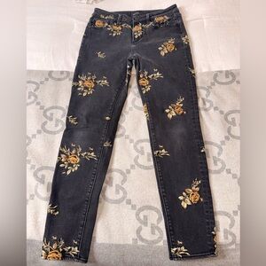 DRIFTWOOD Jackie High Rise Black Floral Embroidered Jeans